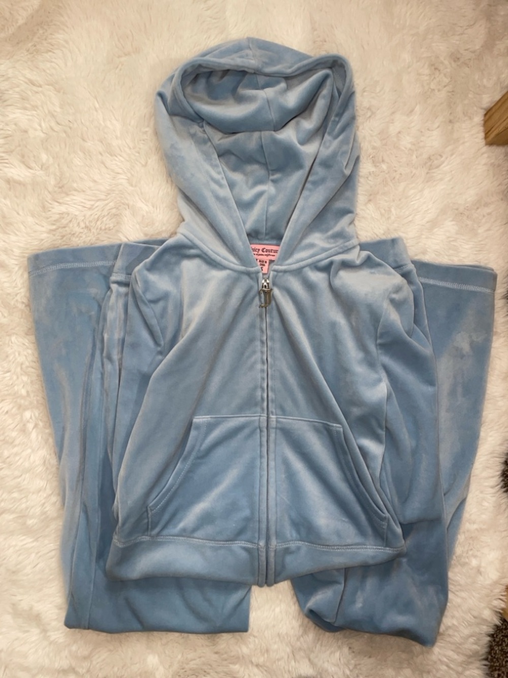 Juicy Couture Powder Blue Velour Rhinestone Logo Track Pants and Sweatshirt